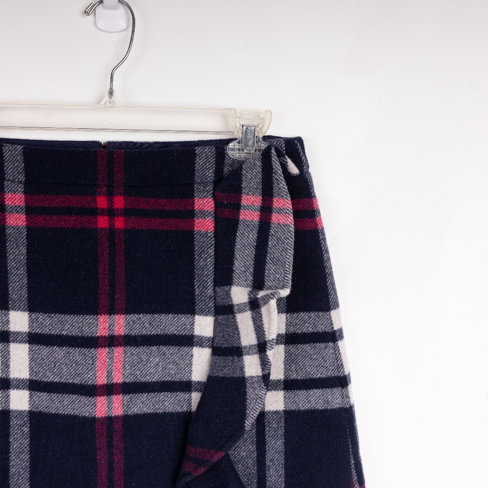J Crew Ruffle Plaid Mini Skirt Double Serge Wool Y2K Mini Skirt Dark Academia - Picture 5 of 8